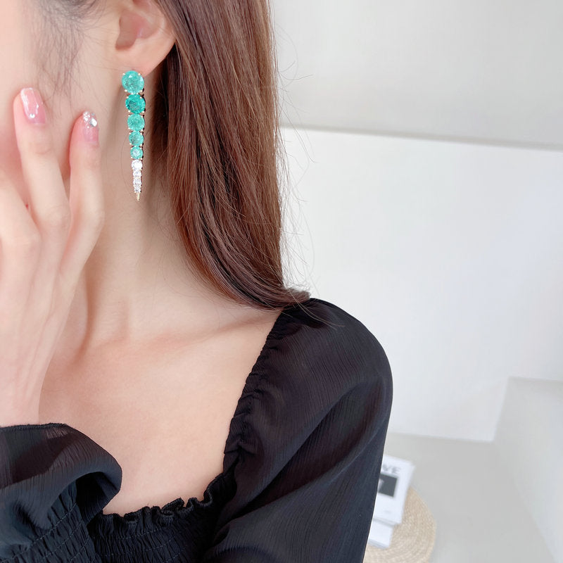 2025 S925 silver needle high-end earrings women's long modified face fashion light luxury style ice crack zircon earrings