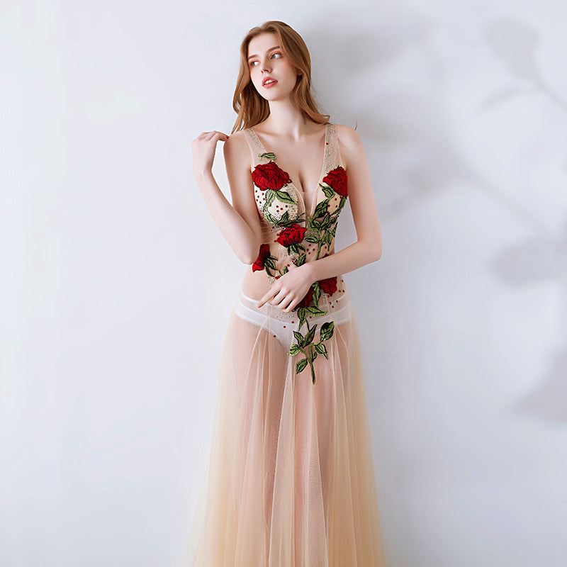2025 G2006/sexy see-through dress lace mesh transparent slim low cut club ktv car show dress
