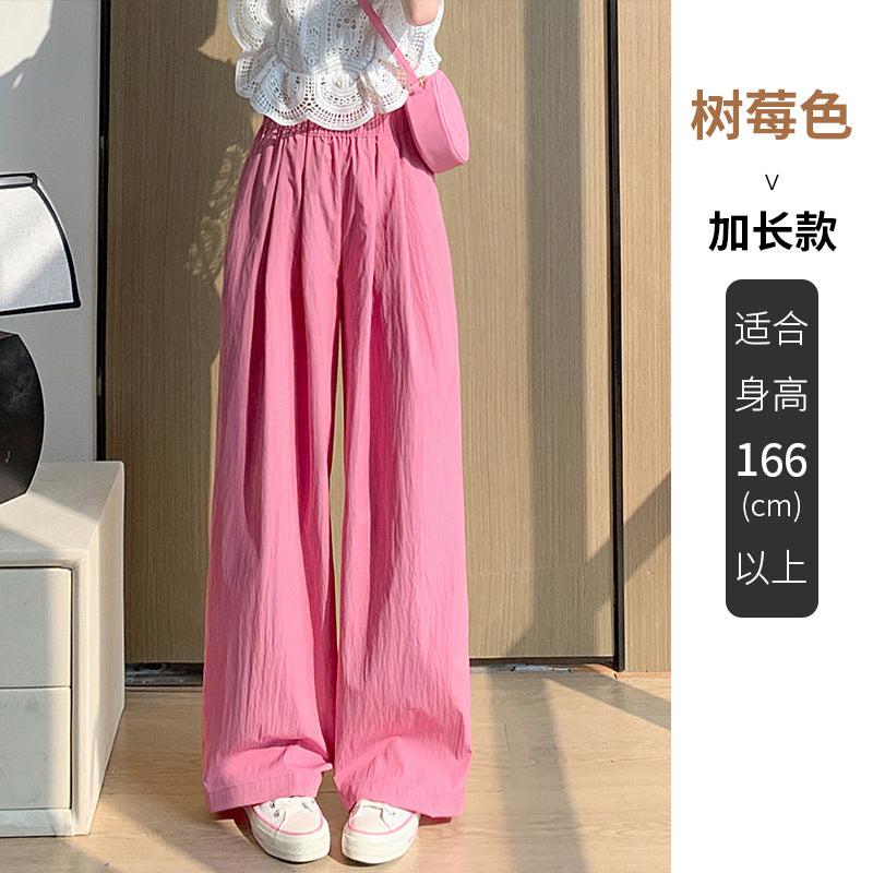 ZllKl Ice Silk Yamamoto Pants for Women Spring, Autumn and Summer New High Waist Slimming Loose Drooping Straight Sun Protection Lazy Wide Leg Pants
