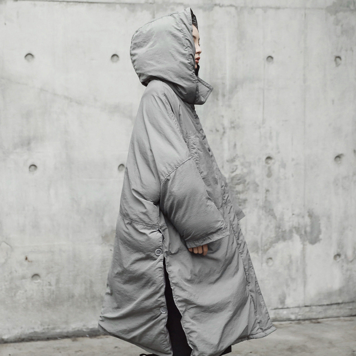 European and American fashion design sense thickened coat women's winter new slit loose hooded large cotton-padded clothes long cotton clothes trendy