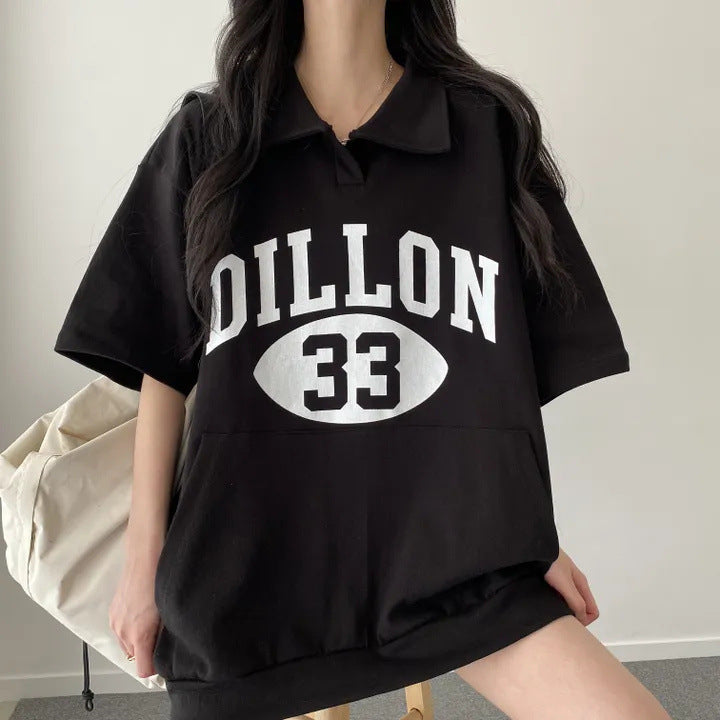 ZllKl Manufacturer black top ins medium and long cotton T-shirt women's summer tide brand short sleeve pocket Internet celebrity Korean version polo sweater