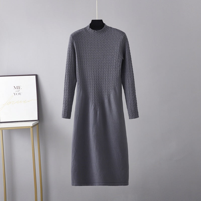 ZllKl Knitted dress women's New autumn and winter new small medium and long loose semi-turtleneck inner with bottom sweater skirt