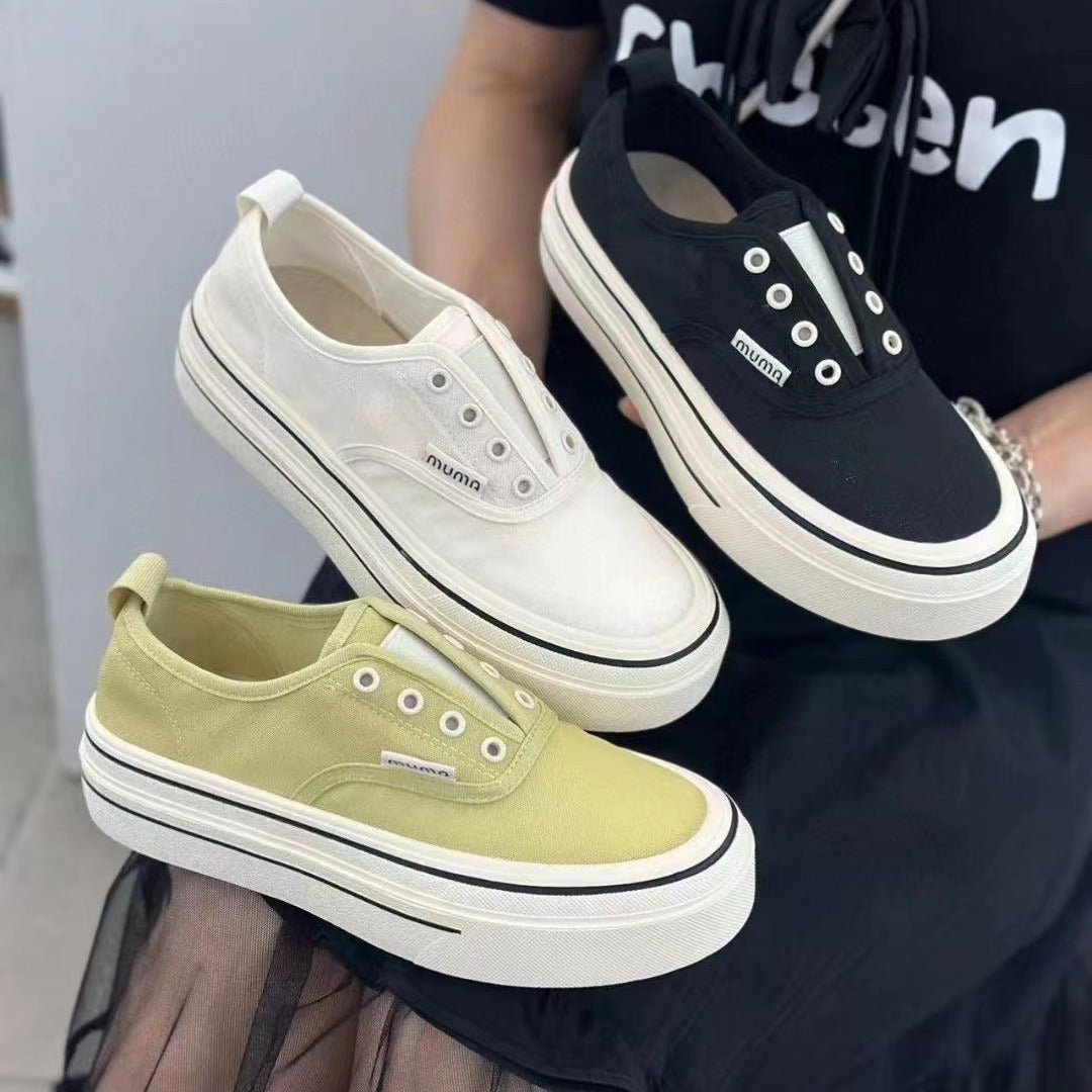 ZllKl New Summer Thin Mesh Surface Shoes Women's Platform Muffin Sneakers Slip-on Canvas Lazy Sports Casual Shoes Fashion