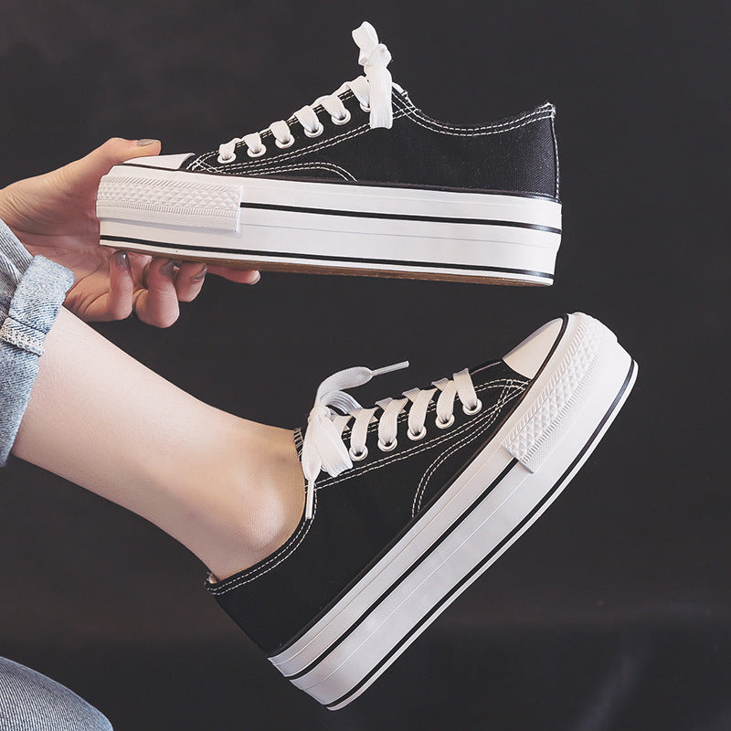 ZllKl Thick Bottom Height Increasing Canvas Shoes Female Spring New Klein Blue Red Fashion Leisure Platform Basic Board Shoes