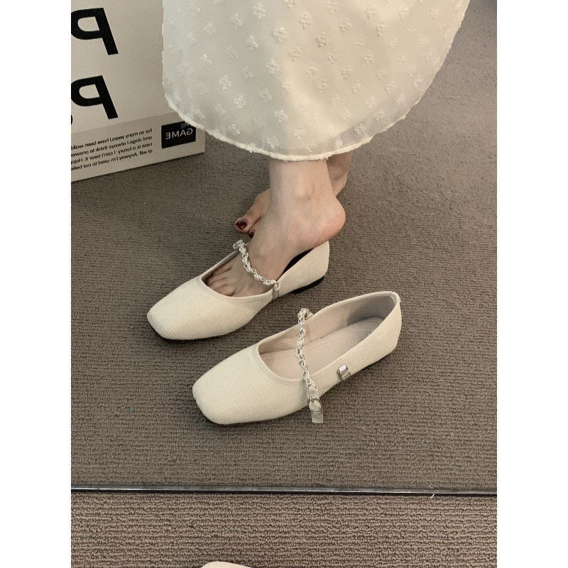 2025 pink chain gentle Mary Jane single shoes women's popular spring and autumn skirt ballet temperament evening shoes