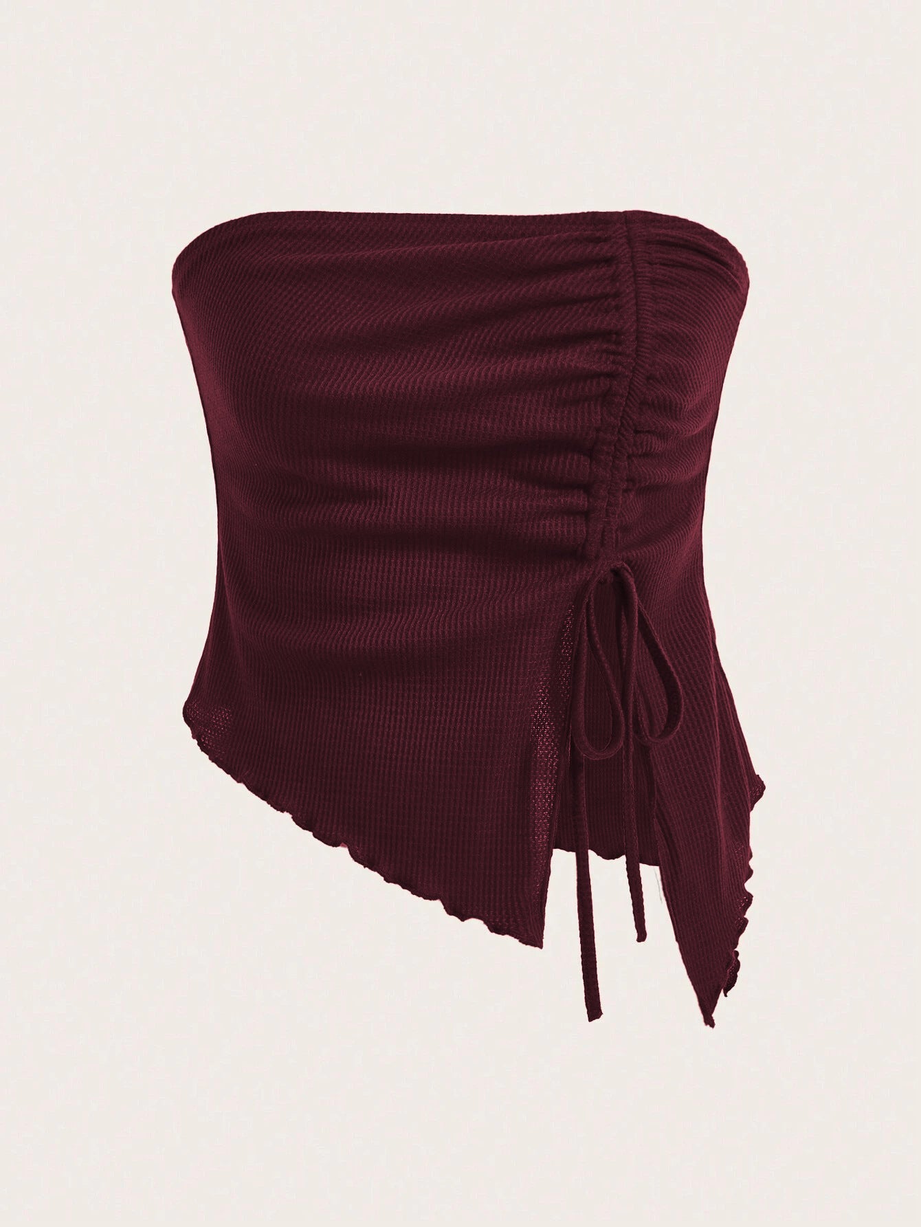 Cross-border women's clothing popular autumn and winter new drawstring split irregular waffle slim tube top