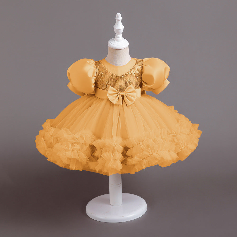 ZllKl Princess Dress Girl Tulle Tutu Flower Girl Wedding Dress Little Girl Catwalk Children Evening Dress Host Costume for Piano Performance
