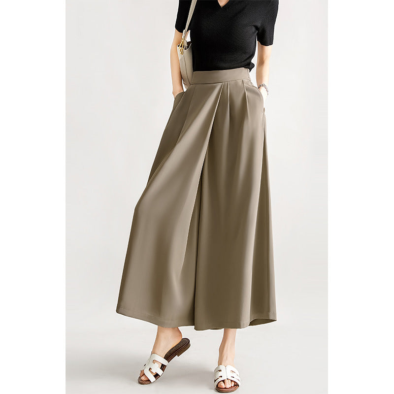 2025 Super wide wide wide-leg pants with a sense of design, urban atmosphere, pendant comfortable casual pants, nine-point pants, new summer women's clothing