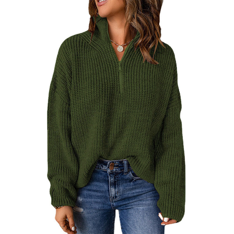 autumn and winter TEMU European and American women's clothing cross-border new zipper turtleneck regular sweater top women