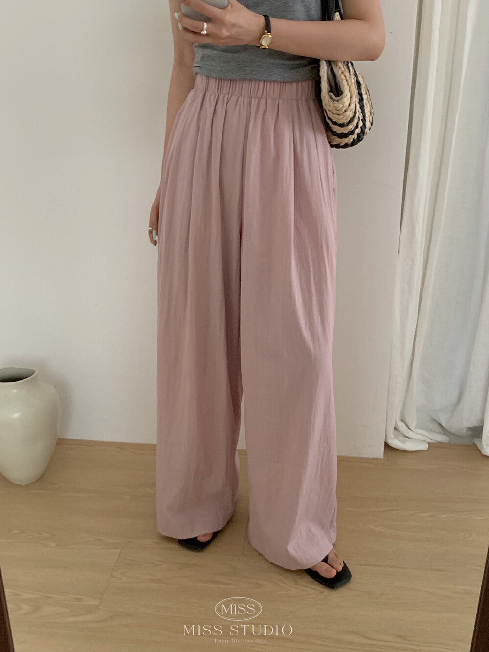 ZllKl Miss Studio Summer Korean Style Casual Elastic Waist Ruffle Comfortable Casual Pants Women's Wear W3337