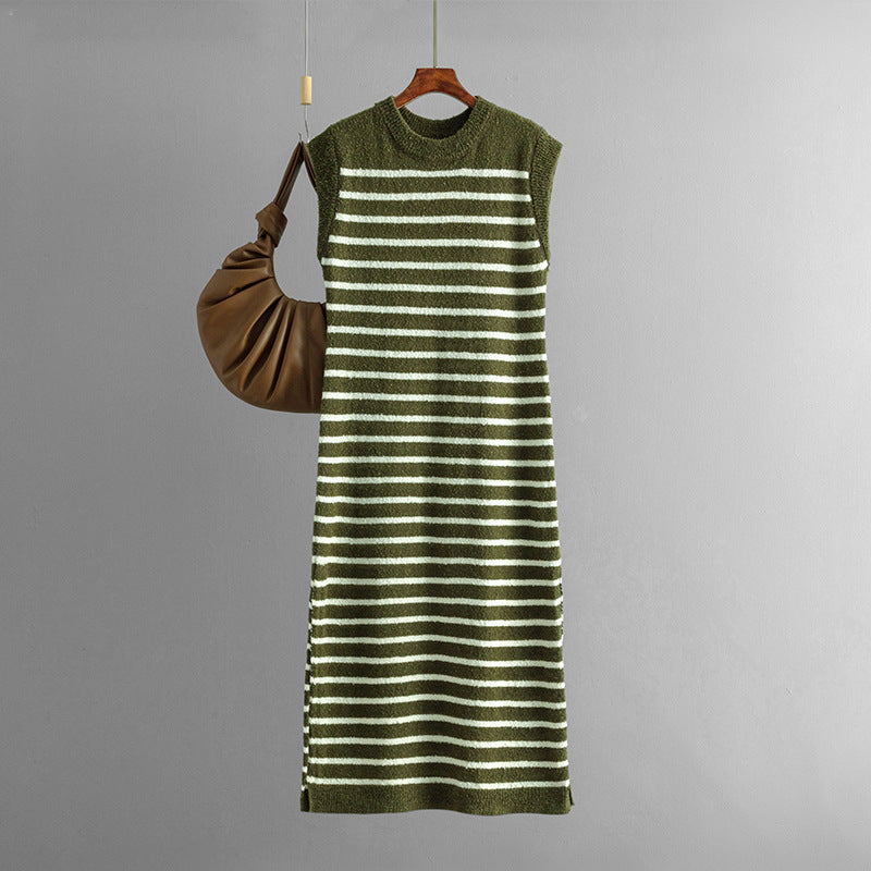 ZllKl New summer new slim-fit intercolor women's knitted sweater striped long dress fashion dress