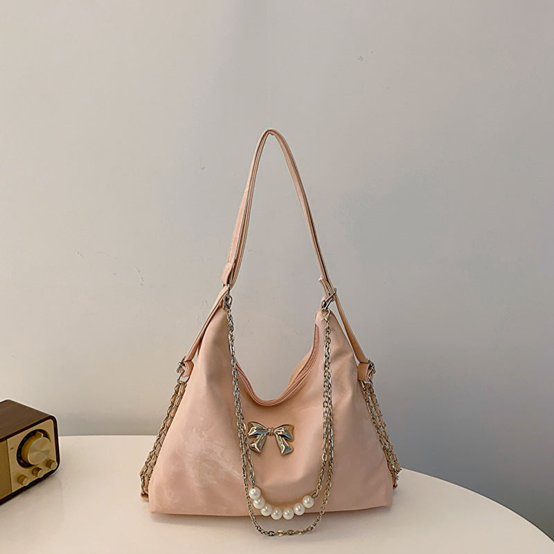 ZllKl Advanced Texture Niche Commuter Pearl Chain One Shoulder Bag Female Spring and Summer New All-Match Shoulder Tote Bag