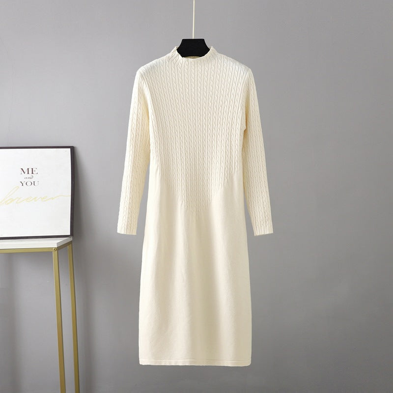 ZllKl Knitted dress women's New autumn and winter new small medium and long loose semi-turtleneck inner with bottom sweater skirt