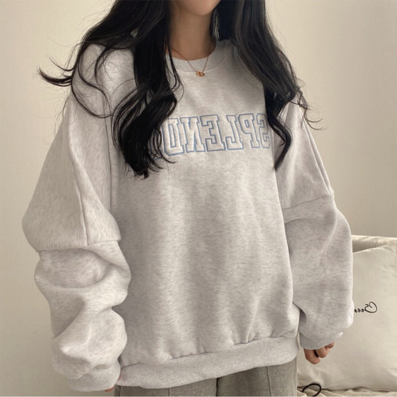 ZLLKL 2025 Fleece cotton thin sweater women's new women's clothing loose spring autumn and winter thickened jacket plus size gray