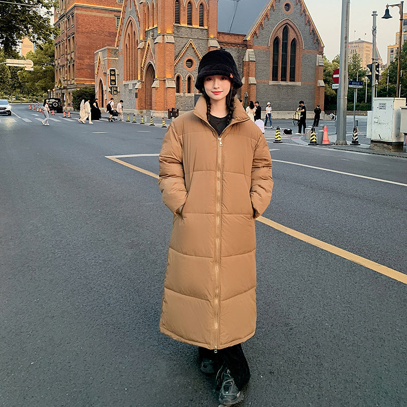 Russian extended model to ankle down cotton-padded jacket for women in the winter of 2023, new Korean version loose knee-padded jacket