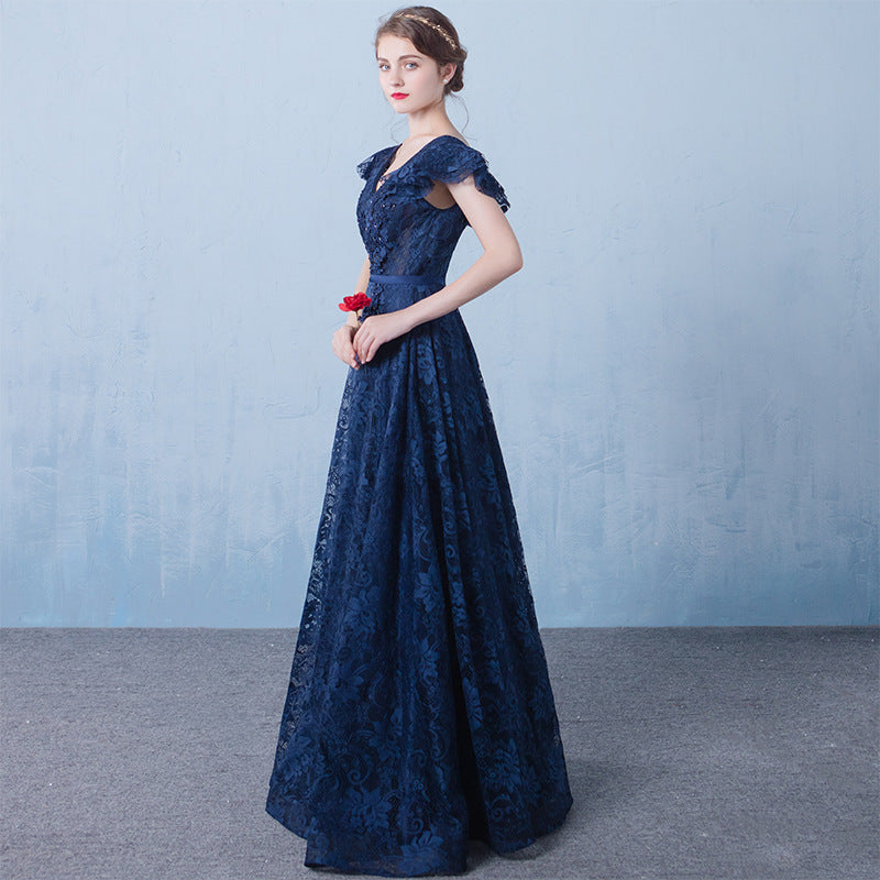 2025 Popular, , Banquet Evening Dress New Navy Blue Large Size Skinny Long Ball Dress Dress