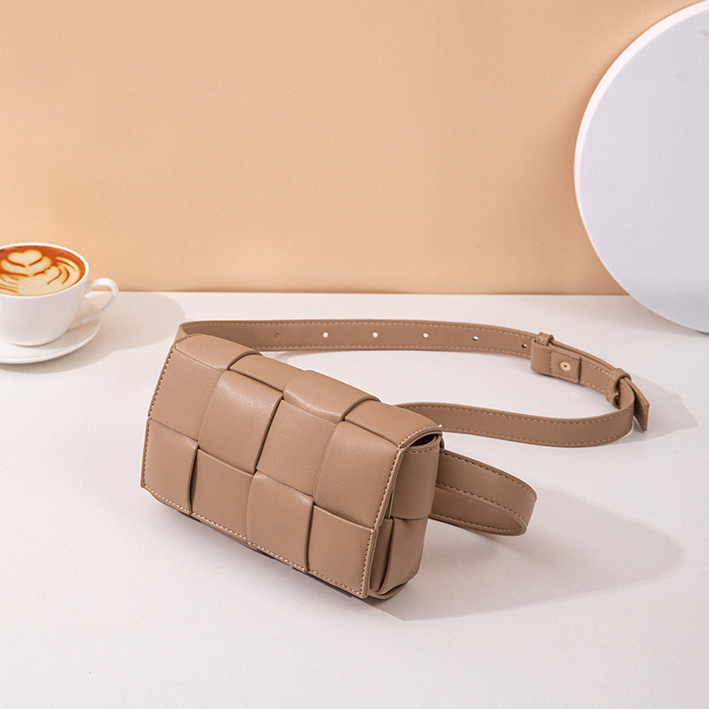 ZllKl Summer New Fashion Simple Single Shoulder Rhombus Women's Bag Trendy Crossbody Woven Chain Bag Women's Waist Bag