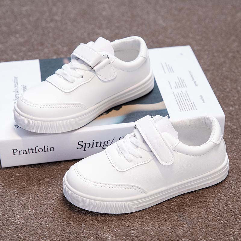 ZllKl Children's White Shoes Autumn New Korean Style Primary School Student Soft Bottom White Board Shoes Boys and Girls Sports Shoes