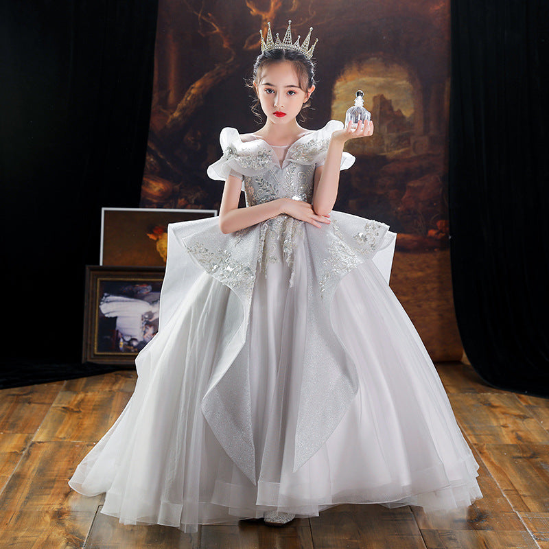 ZllKl Children's Dress Princess Dress Girls Costume for Piano Performance High-End Trailing Host Evening Dress Model Catwalk Dress
