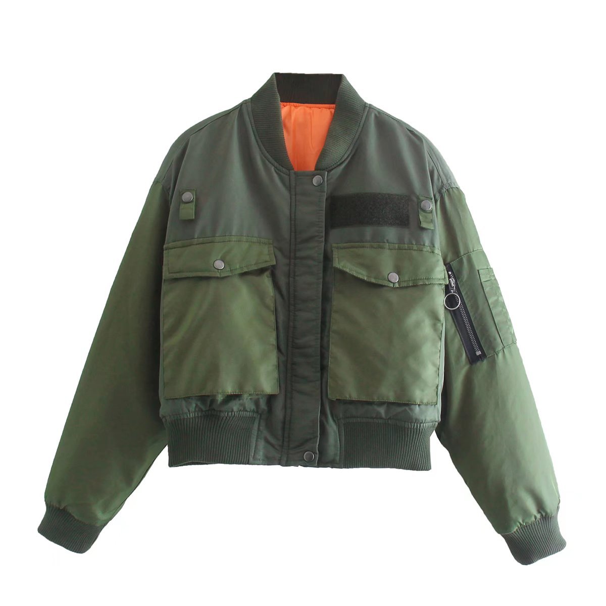 Army green short flight jacket cotton clothes women's autumn and winter new European and American spice girls loose stand-up collar casual coat