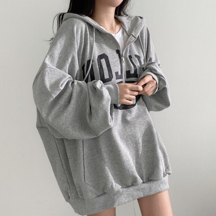 ZLLKL 2025 Zipper sweater women's hooded new women's clothing loose spring, autumn and winter thickened velvet thin clothes