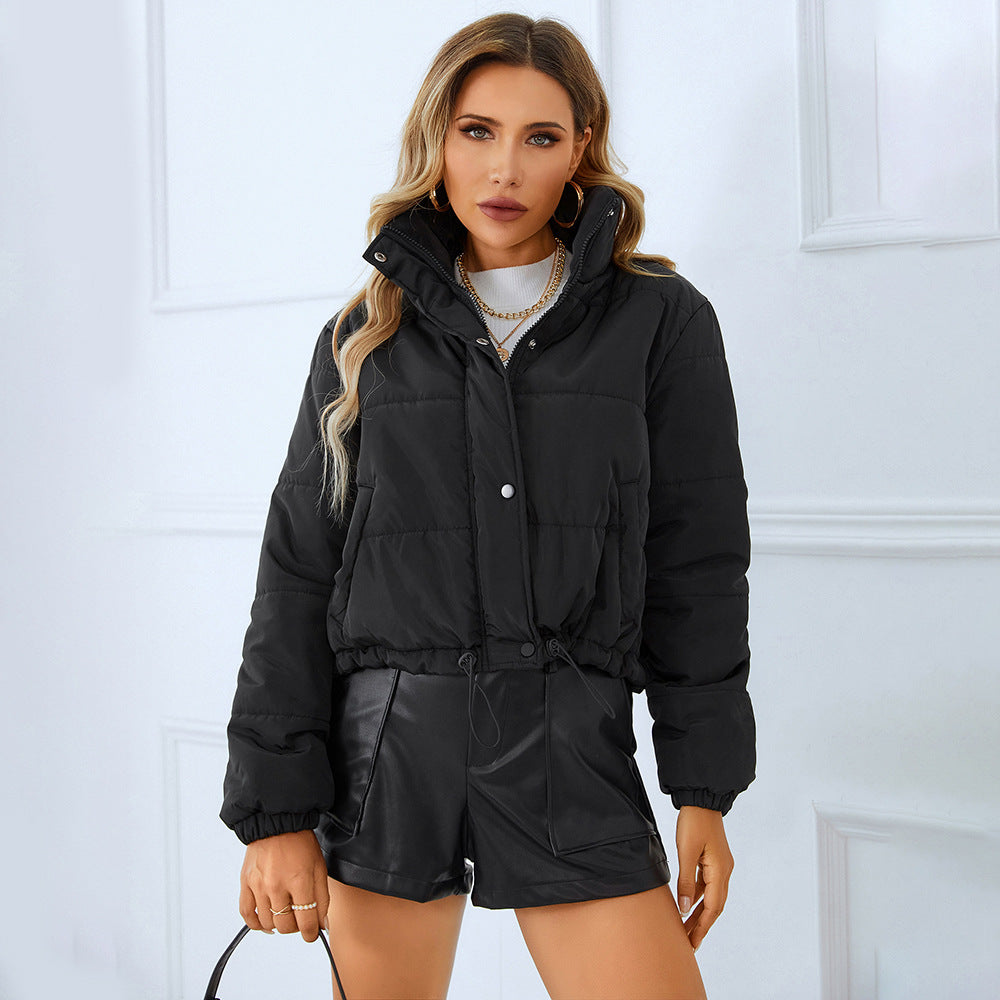Cross-border autumn and winter new women's padded jackets, European and American style stand-up collar zipper button padded jackets, padded jackets, warm bread jackets, trendy