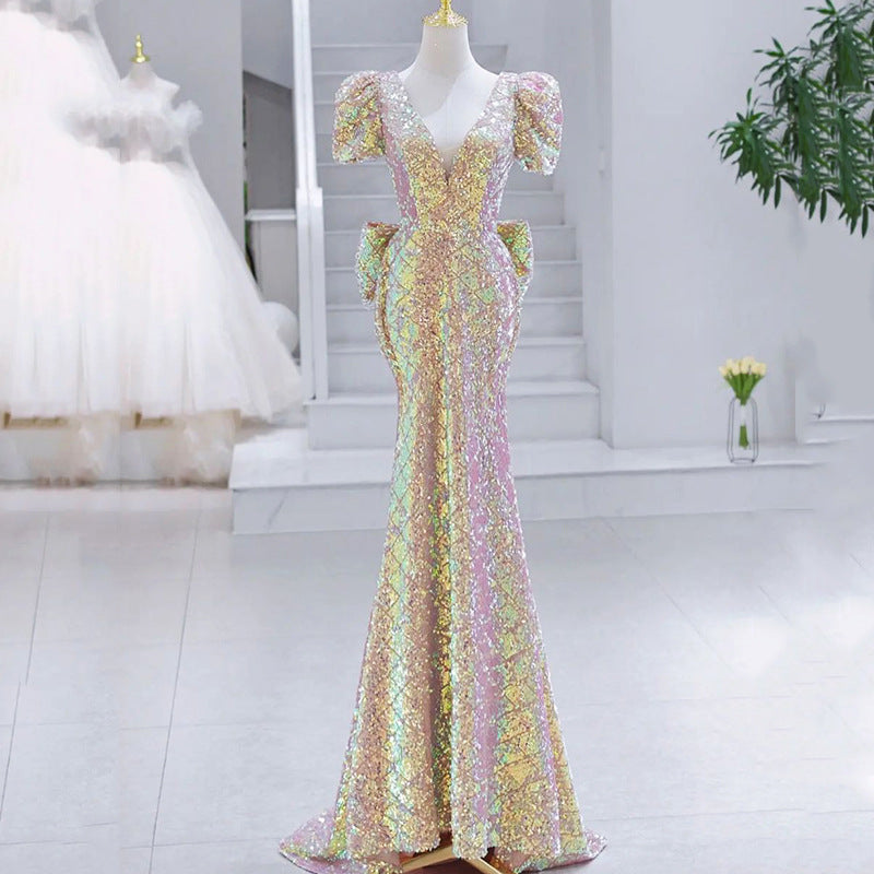 2025 Annual meeting evening dress women's 2025 new light luxury temperament sequined fishtail celebrity host long dress high sense slim fit