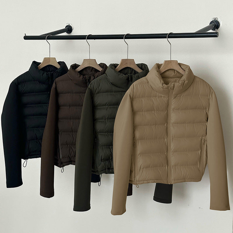 European and American autumn and winter new down cotton-padded clothes women's jackets splicing stand-up collar cotton-padded clothes casual versatile small cotton-padded jackets