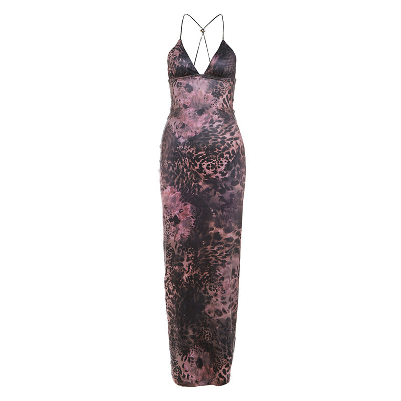 ZllKl Cross Border Summer Fashion Trends Women's New Halter Backless Slim-Fit Printed Sheath Dress