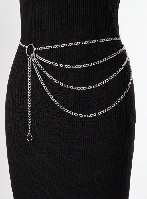 FB3415 2025 waist chain simple small ring connected multi-layer wave fringe pendulum chain waist chain waist decoration