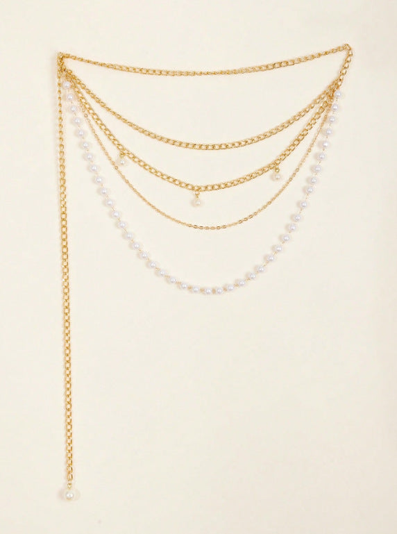 FB3365 2025 waist chain pearl chain pendant metal chain pearl chain wavy fringed pendulum chain waist chain