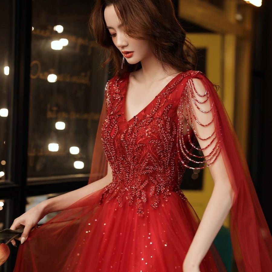 2025 Red toasts 2025 spring new bridal evening dress engagement socialite light luxury niche temperament dress