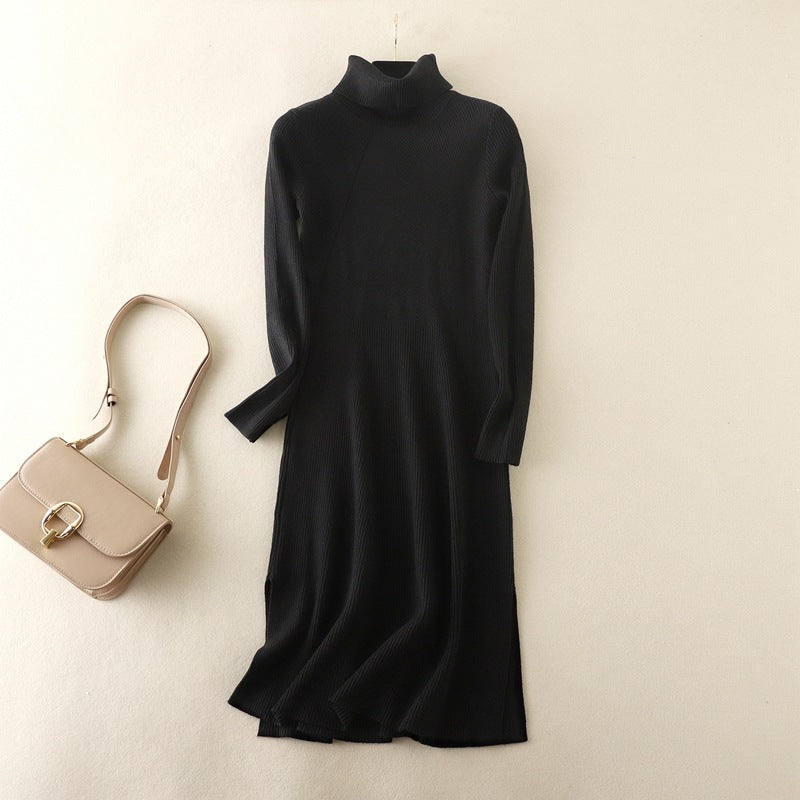 ZllKl New autumn and winter thickened sweater women's turtleneck over knee bottoming shirt slim-fitting long-sleeved medium and long knitted sweater dress
