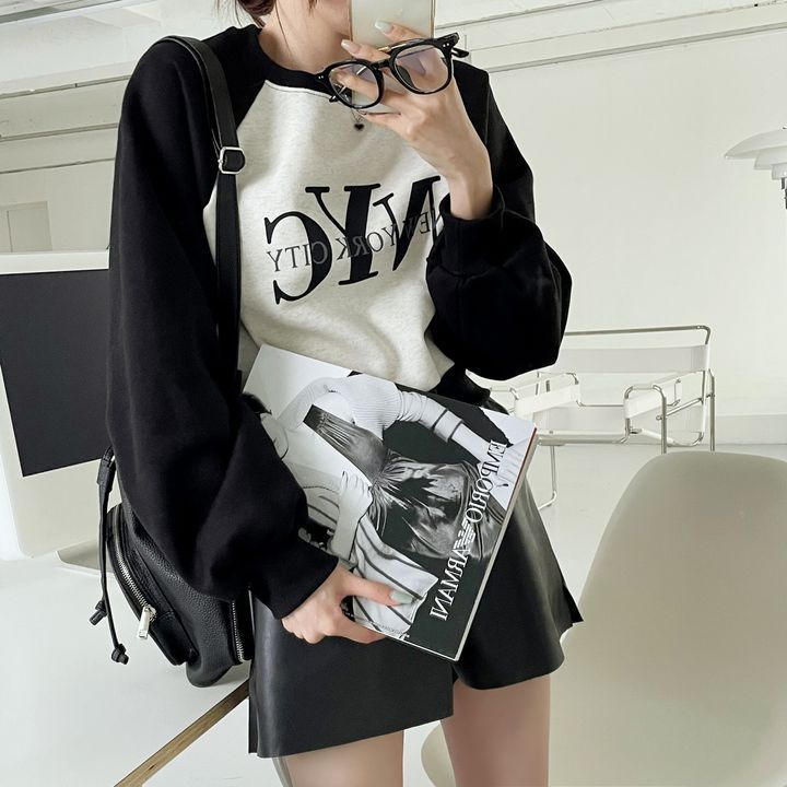 ZLLKL 2025 Sweater women's splicing short new Korean version niche women's clothing loose autumn and winter thickened velvet top