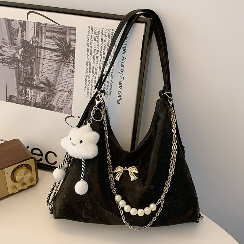 ZllKl Advanced Texture Niche Commuter Pearl Chain One Shoulder Bag Female Spring and Summer New All-Match Shoulder Tote Bag