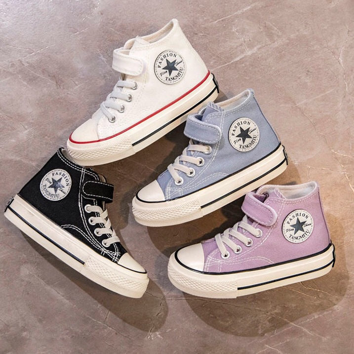 ZllKl Children's High-Top Canvas Shoes Spring New Girls Internet-Famous Skateboard Shoes Middle and Big Children Magic Stick Shoes Boy's Cloth Shoes