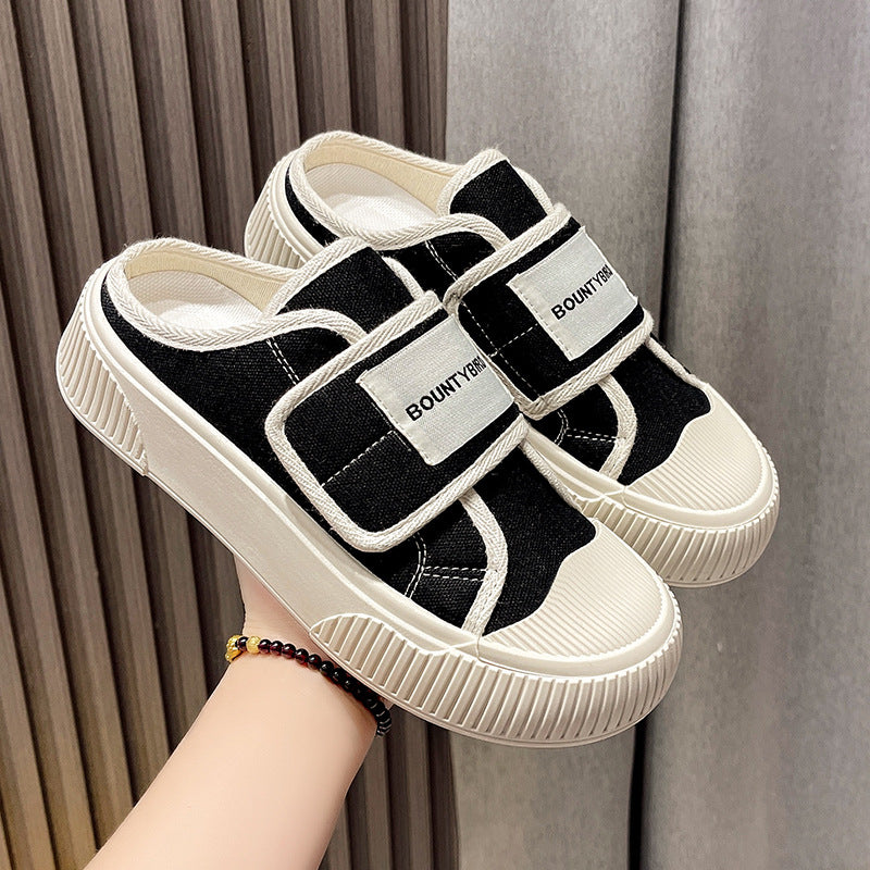 ZllKl Two-Way Ins Fashion Korean Style Magic Stick Canvas Shoes Female Spring and Autumn New Student Hight Increasing Board Shoes Street Shooting Fashion Style