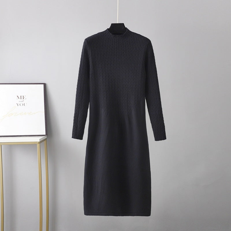 ZllKl Knitted dress women's New autumn and winter new small medium and long loose semi-turtleneck inner with bottom sweater skirt