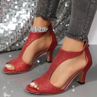 ZllKl Foreign Trade plus Size Women's Sandals Summer New European and American Sandals High Heels Peep Toe Back Zipper Chunky Heel Women's Sandals