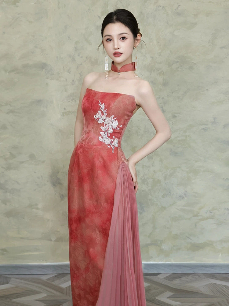 New Chinese morning gown female bride retro tube top high-end engagement dress return banquet welcome toast clothes