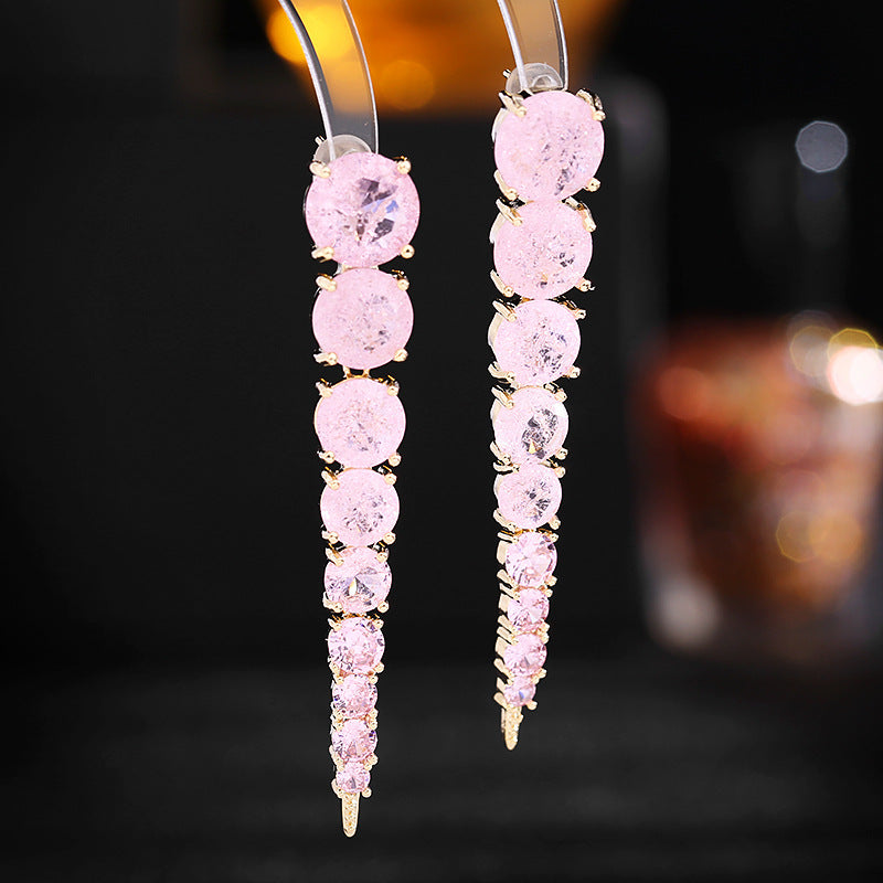 2025 S925 silver needle high-end earrings women's long modified face fashion light luxury style ice crack zircon earrings
