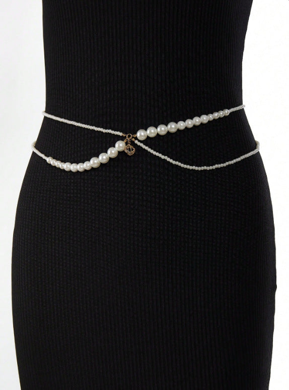 popular New hot-selling pearl chain size pearl splicing gemstone pendant fashion waist chain belt body chain 3444