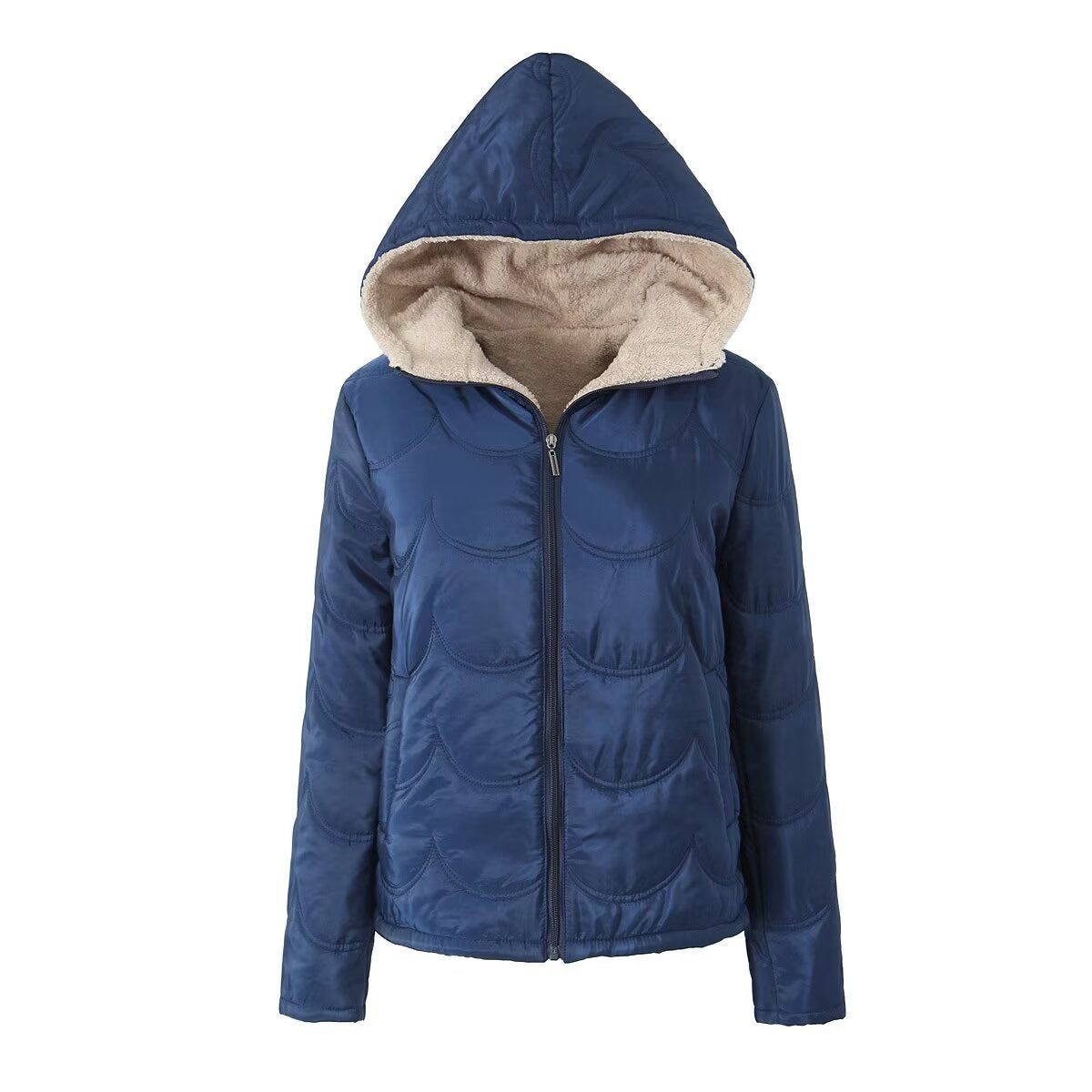 European and American style autumn and winter new women's geometric casual solid color loose hooded velvet thick thermal cotton coat