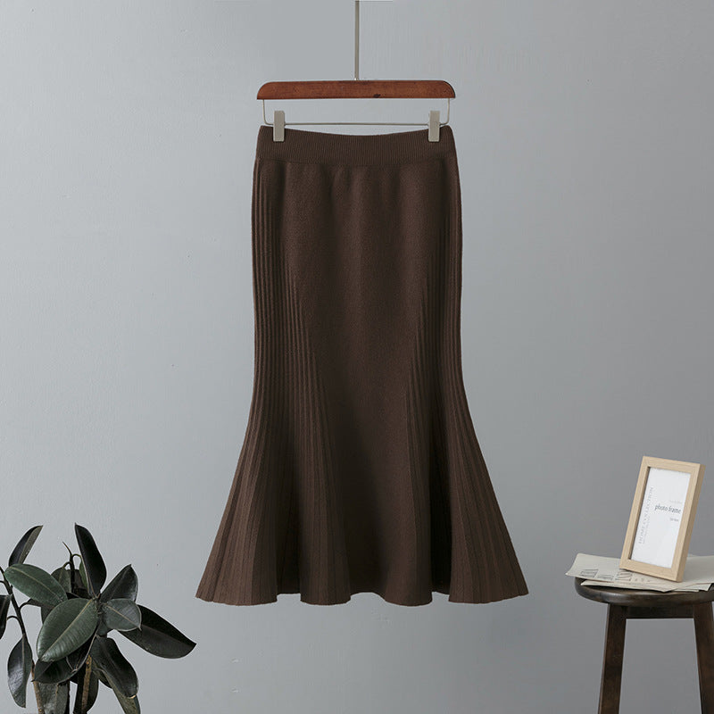 ZllKl Autumn and winter high-waisted knitted fishtail skirt women's New new elastic a-word skirt sexy bag skirt temperament long skirt