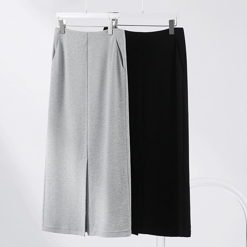 2025 Premium temperament Front split skirt, straight skirt, black and gray long skirt spring and autumn women's clothing