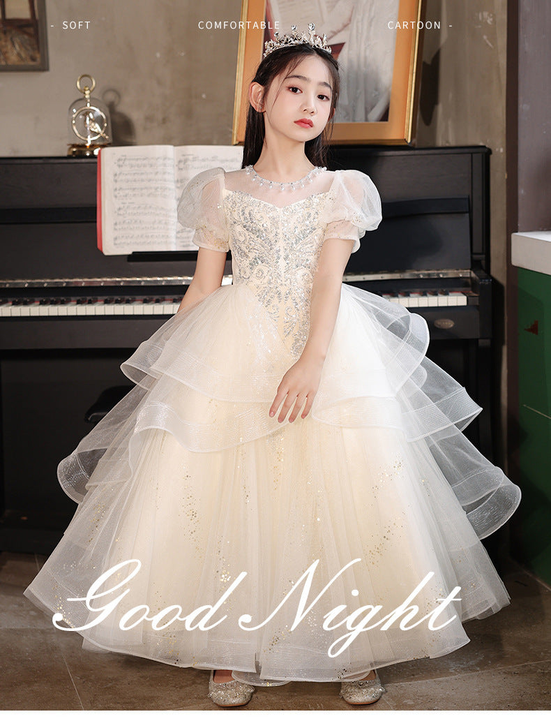ZllKl Children's Dress Light Luxury Minority New Girls' High-End Birthday Fashionable Princess Dress Flower Girl Costume for Piano Performance