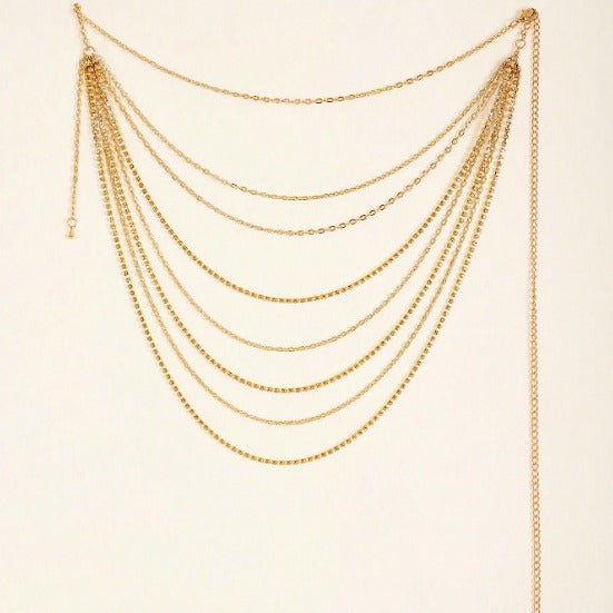 FB3328 2025 waist chain multi-layer diamond chain metal thin chain wave fringe pendulum chain waist chain body chain