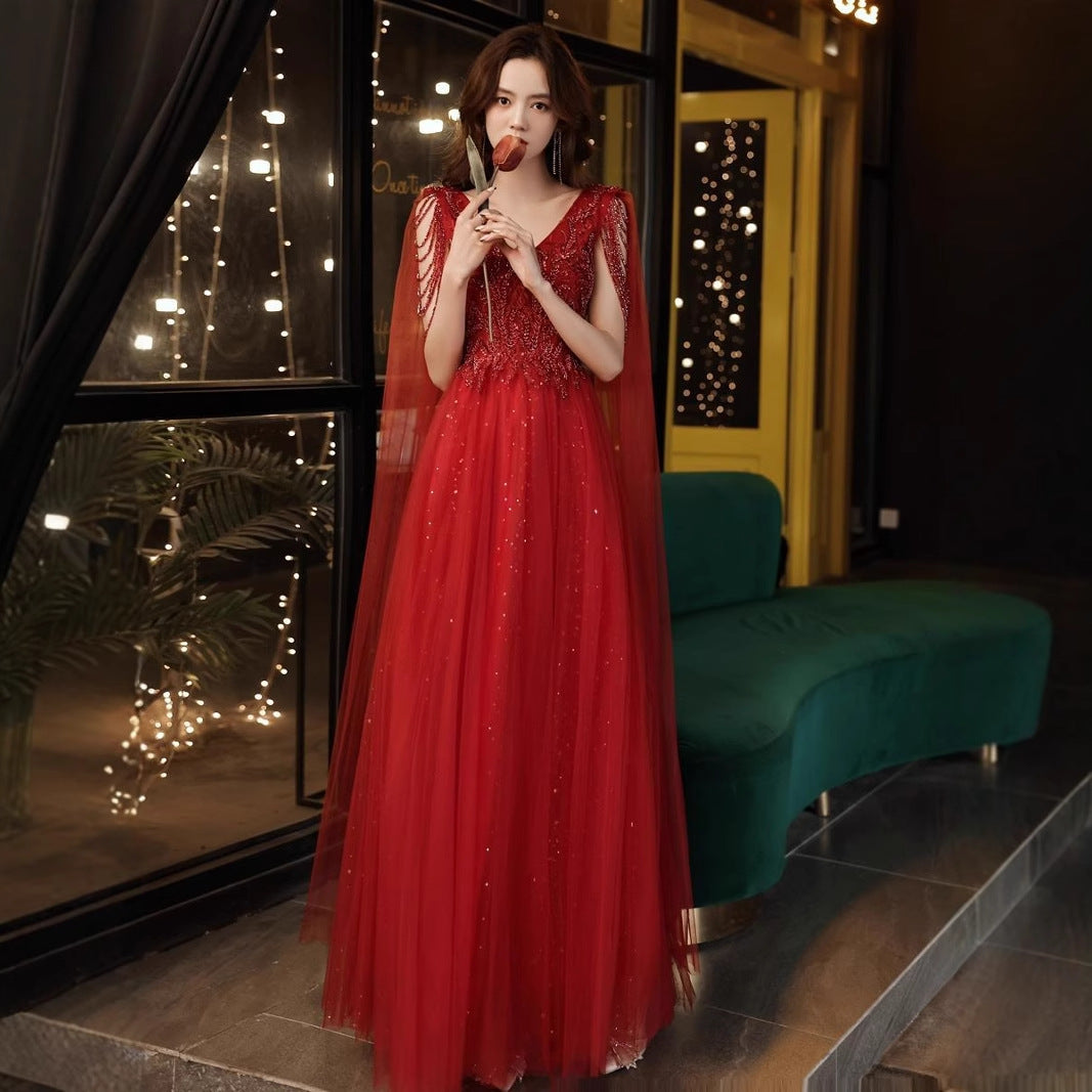 2025 Red toasts 2025 spring new bridal evening dress engagement socialite light luxury niche temperament dress