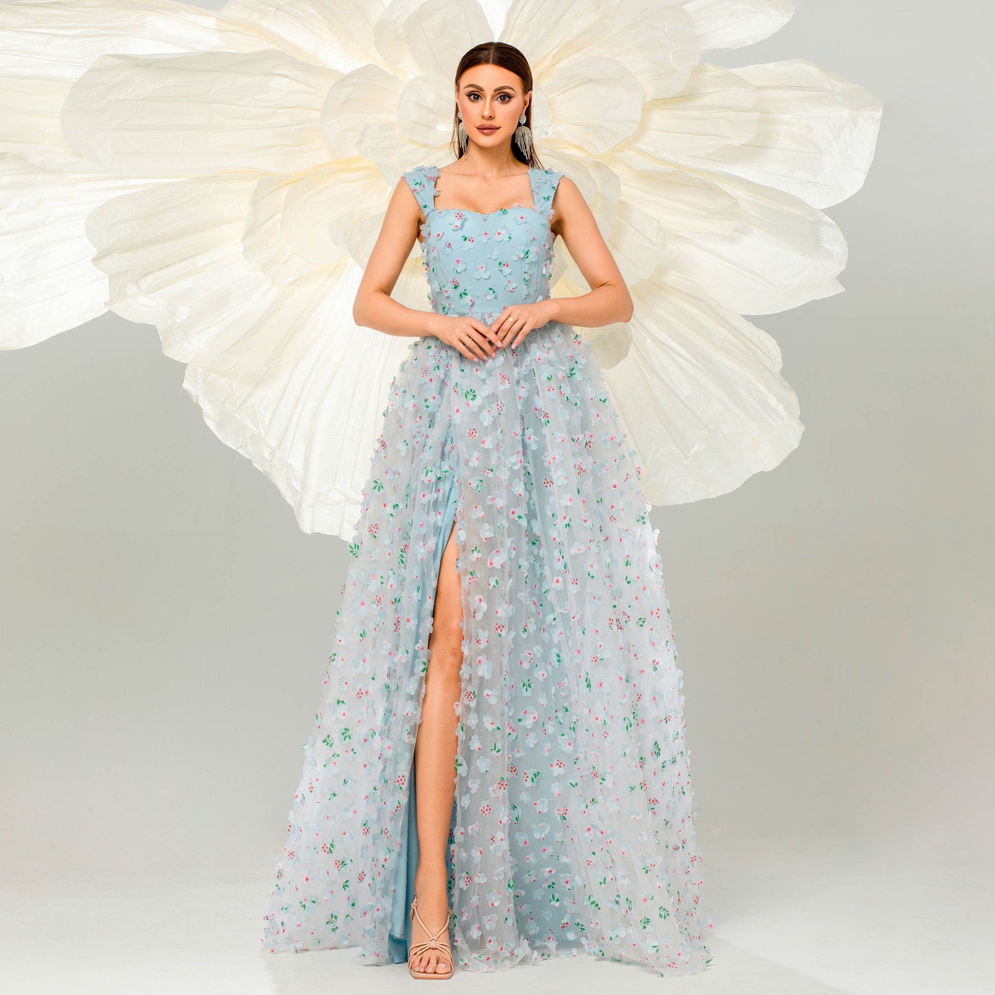r 2025 sleeveless temperament square neck suspender long bohemian swinging mesh evening dress dress women