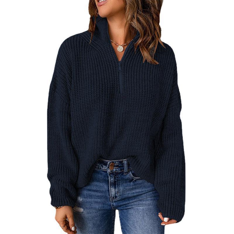autumn and winter TEMU European and American women's clothing cross-border new zipper turtleneck regular sweater top women